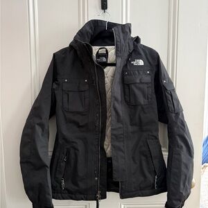 The North Face Women’s black pinstripe ski jacket